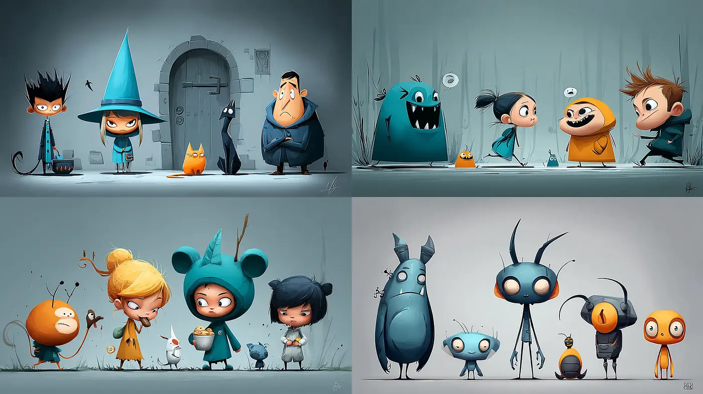 Playful and Whimsical Cartoon Aesthetic with a Cohesive Character Design - Midjourney sref style