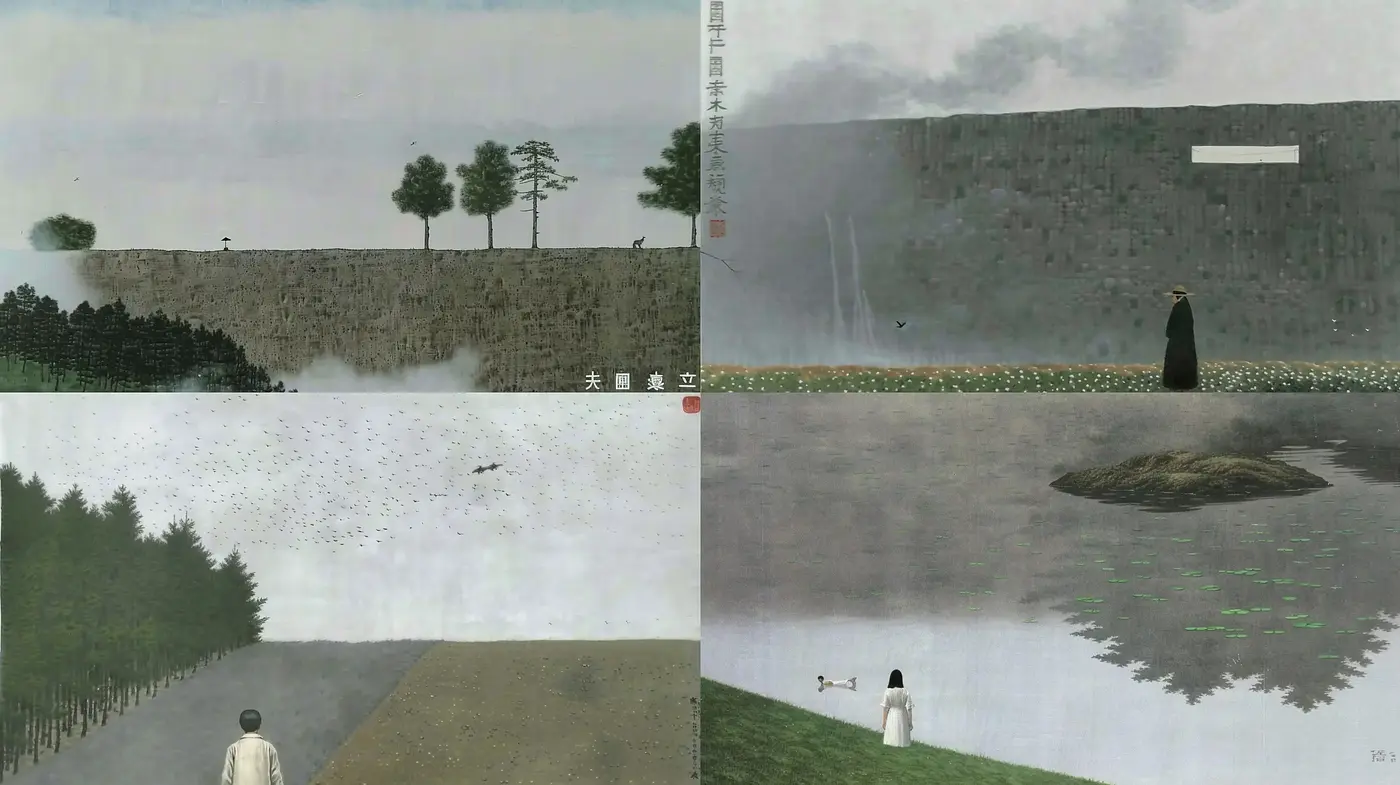 Melancholic Serenity in Digitally Fused Asia-Inspired Landscapes - Midjourney sref style