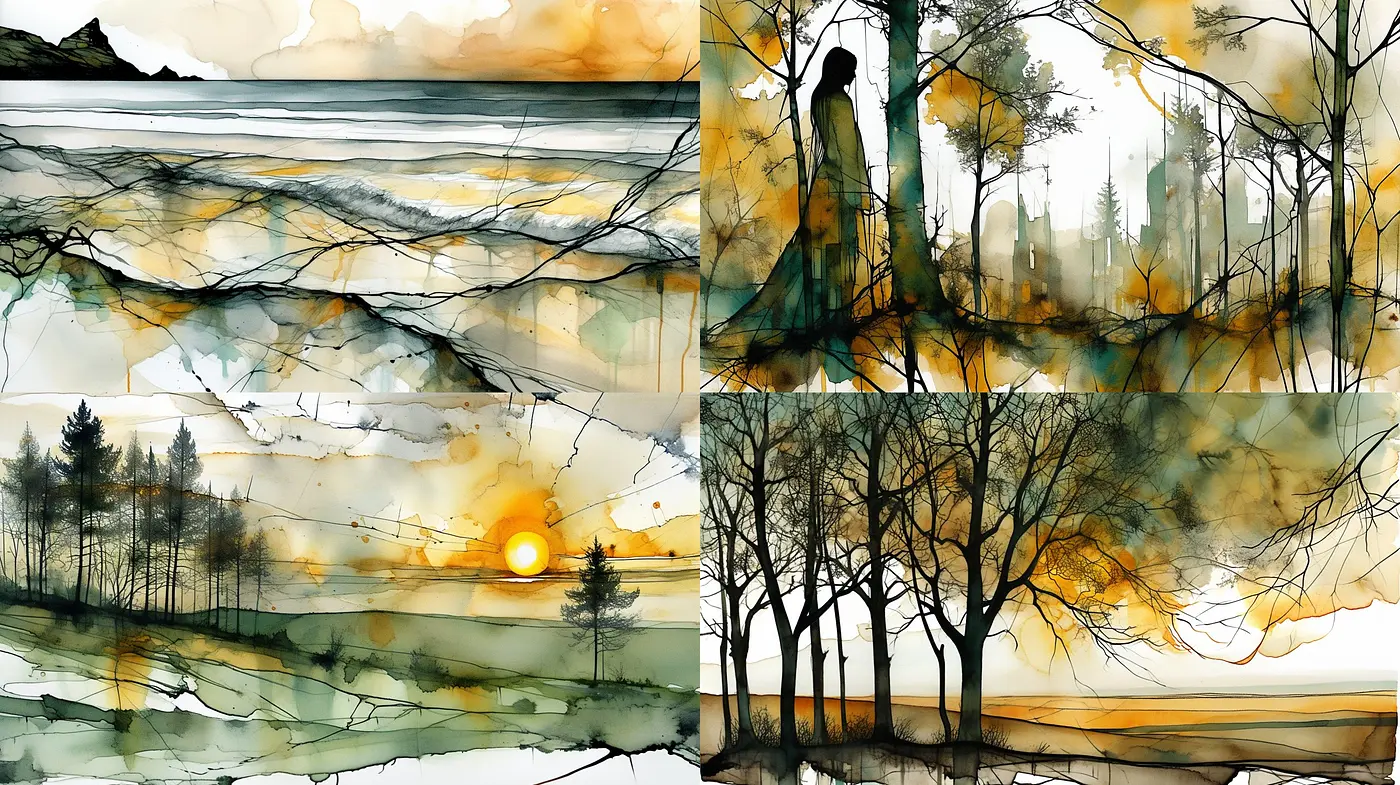 Ethereal Nature Fusion: A Consistent Dance of Warm Tones and Delicate Brushwork - Midjourney sref style