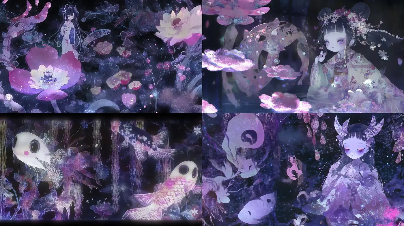 Ethereal Underwater Dreamscape with Luminous Fauna and Flora - Midjourney sref style