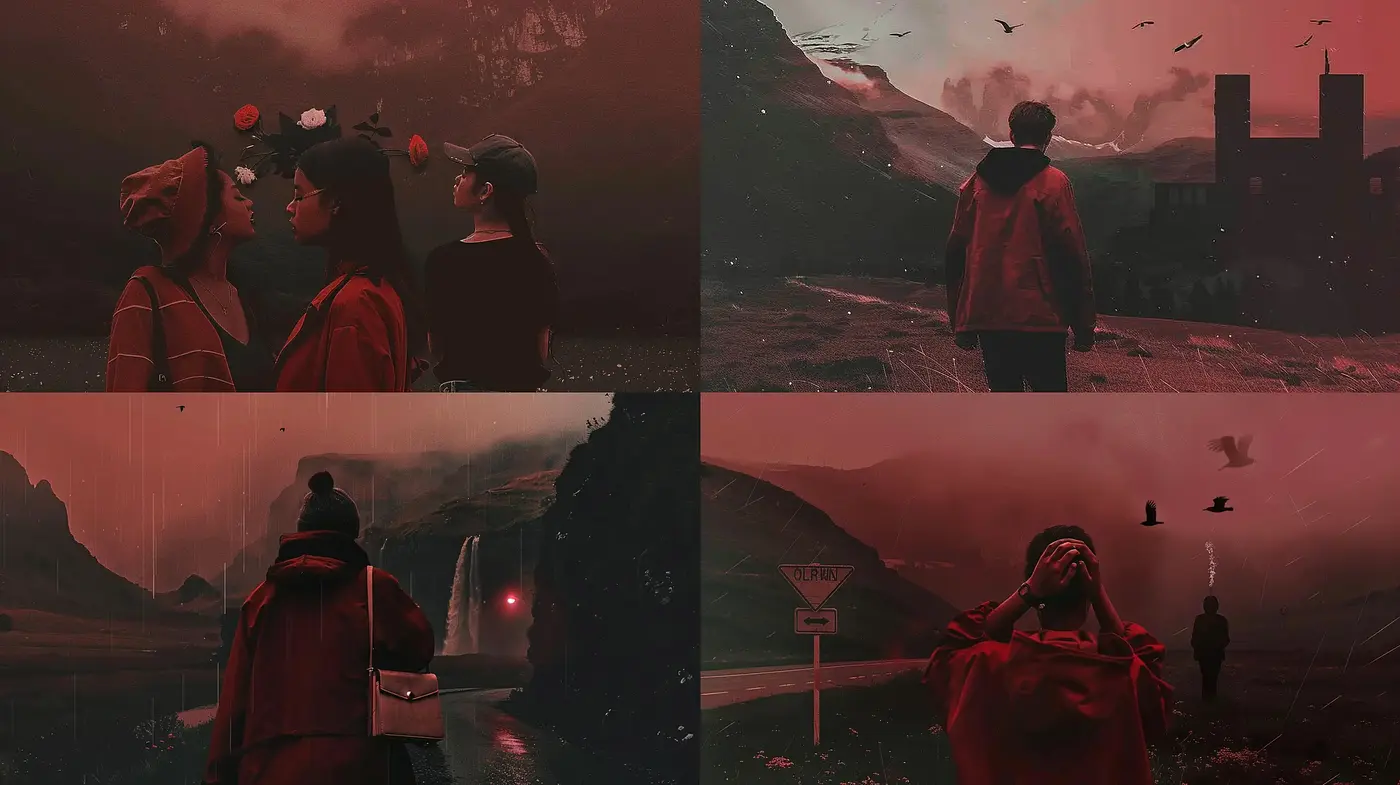 Cinematic Crimson Dreamscape - Midjourney sref style
