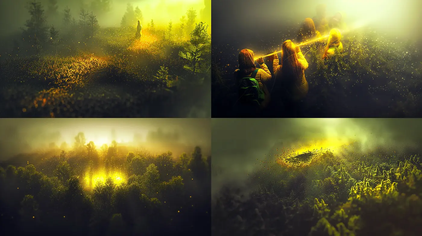 Ethereal Dawn Mist: A Luminous Journey Through Enchanted Forests - Midjourney sref style