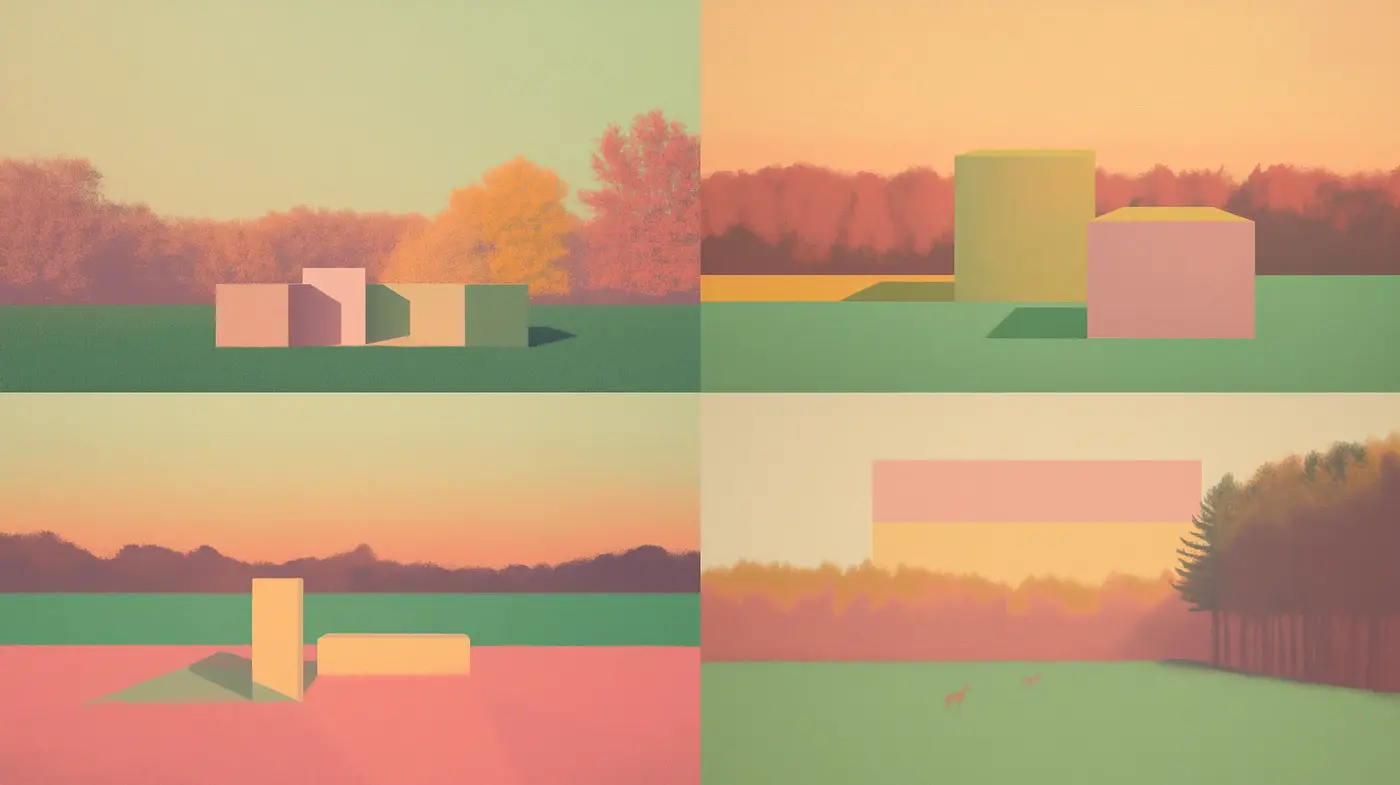 Serene Pastel Dreamscape with Geometric Shapes - Midjourney sref style