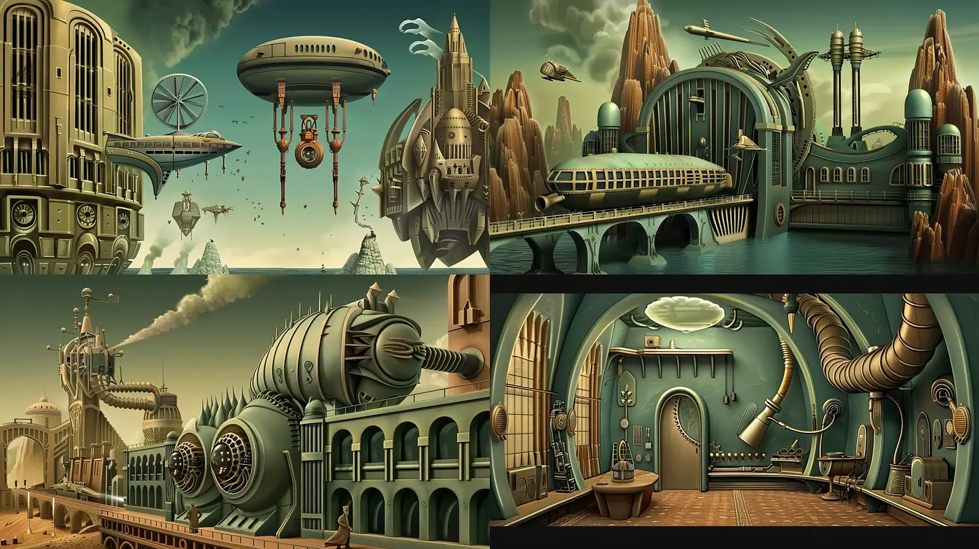 Steampunk Odyssey: A Retro-Futuristic Journey in Sepia Tones - Midjourney sref style