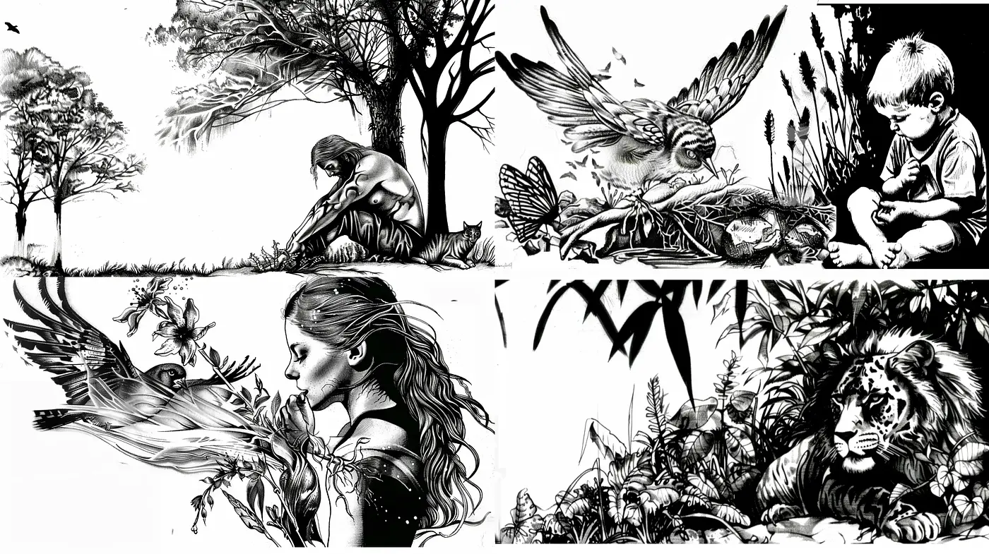 Monochromatic Ethereal Dreamscape in Ink - Midjourney sref style