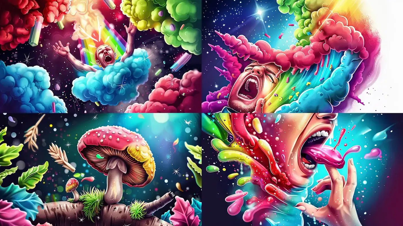 Vibrant and surreal psychedelic artistry with whimsical elements - Midjourney sref style