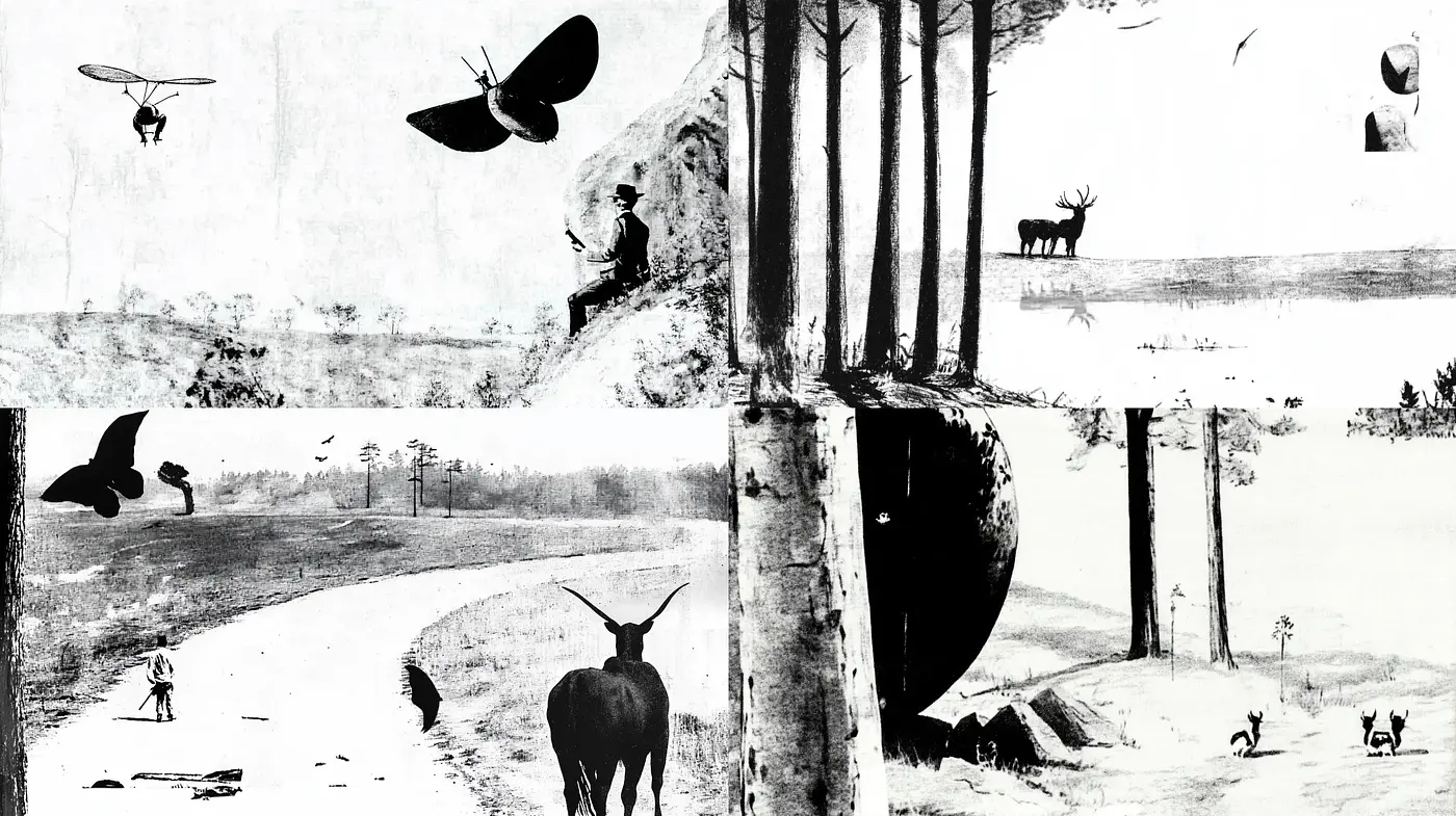 Monochrome Ethereal Encounters with Nature's Silhouettes - Midjourney sref style