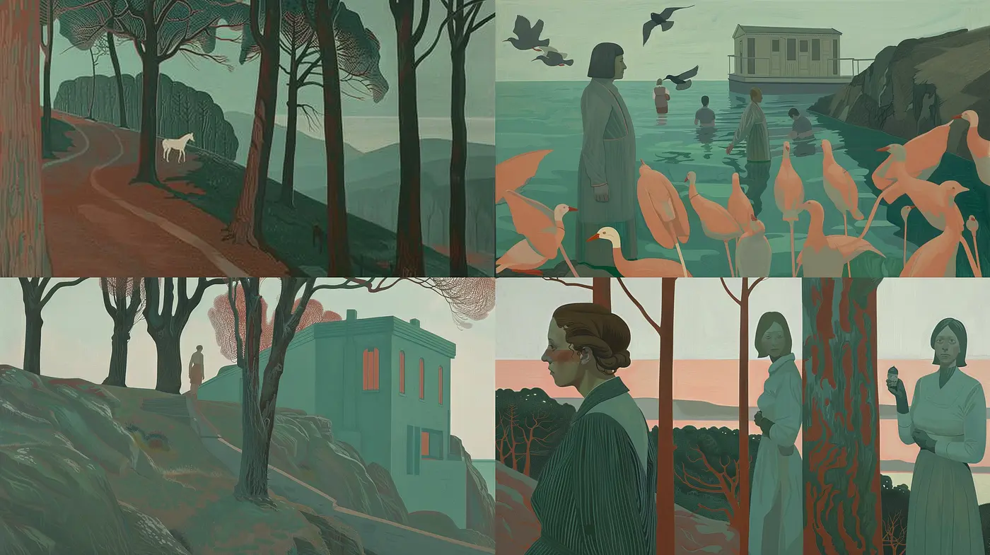 Ethereal Twilight in Stylized Pastoral Scenes: A Study in Muted Harmony - Midjourney sref style