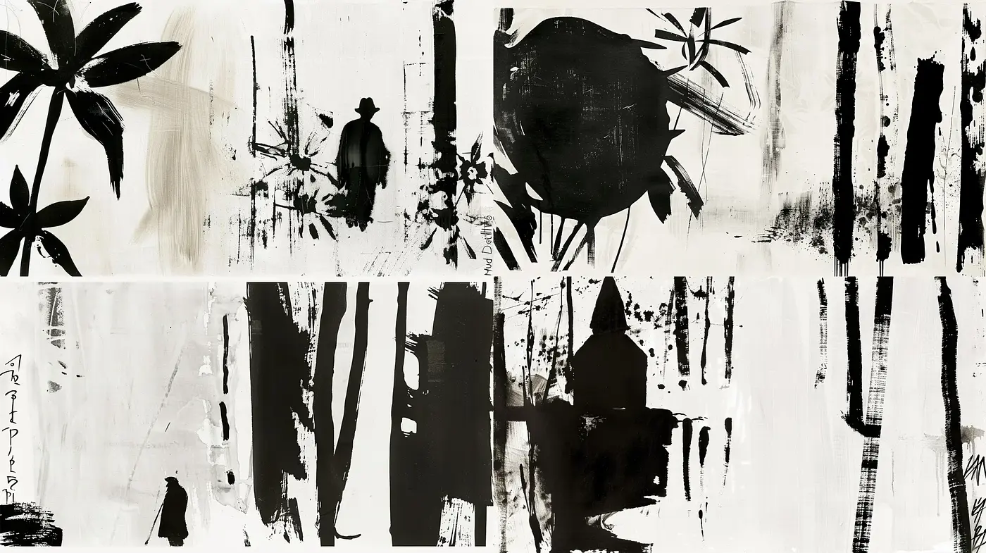 Abstract Ink Dynamics in Monochromatic Hues - Midjourney sref style