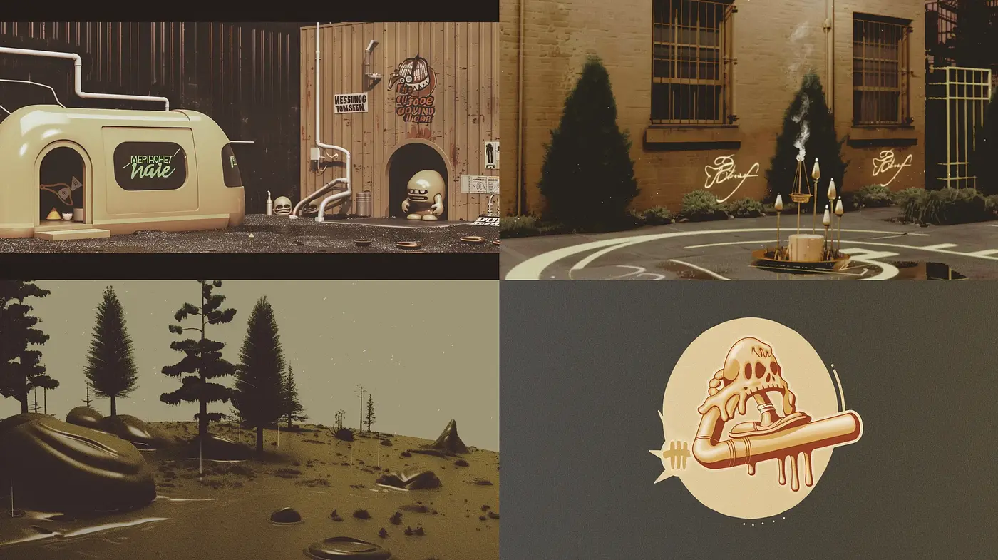 Retro-Futuristic Dreamscape with Sepia Overtones - Midjourney sref style