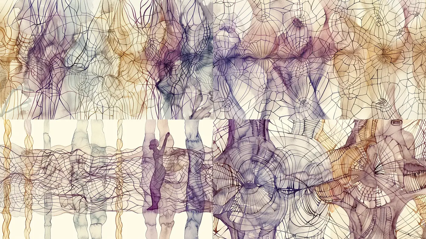 Ethereal Network of Warm Hues: A Harmonic Convergence of Lines and Tones - Midjourney sref style