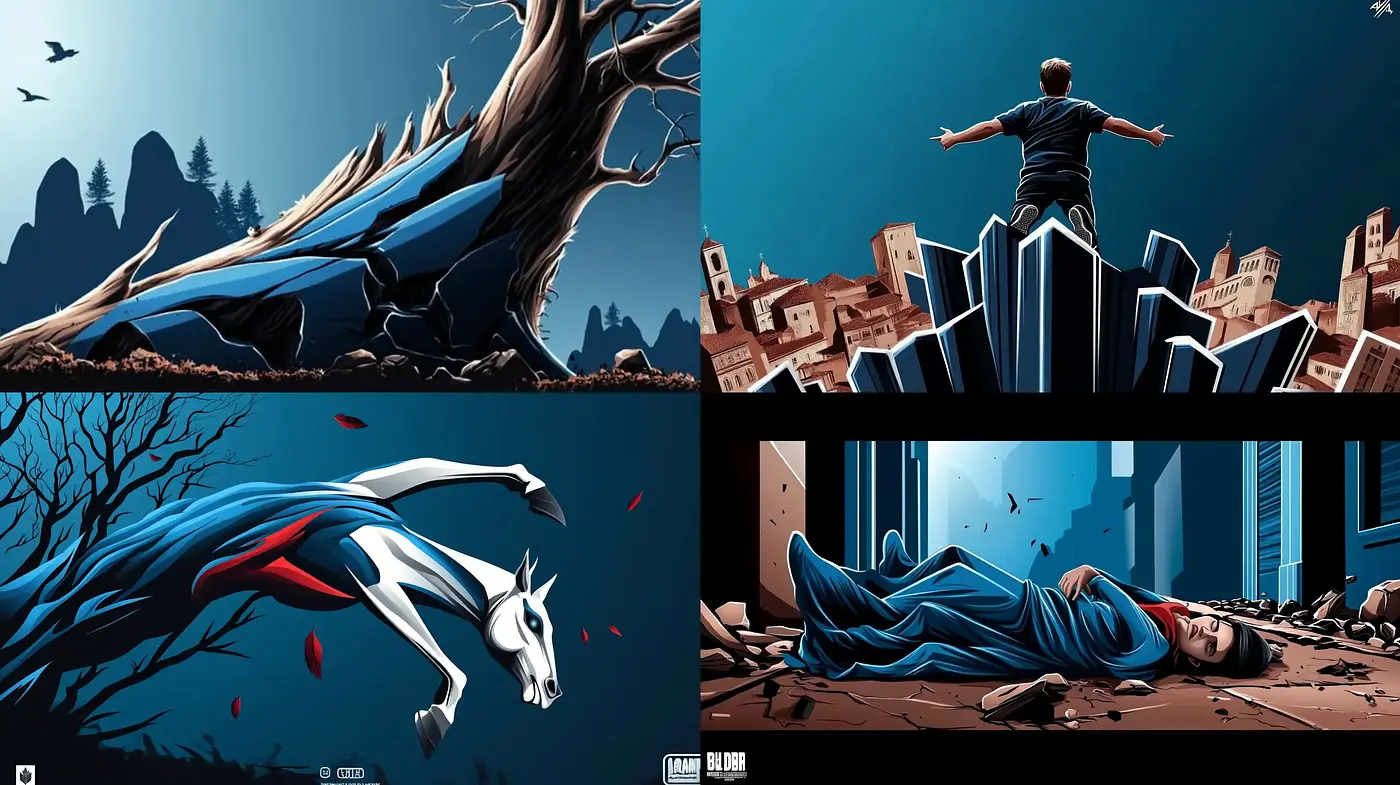 Dramatic Graphic Novel Aesthetic with Surreal Undertones - Midjourney sref style