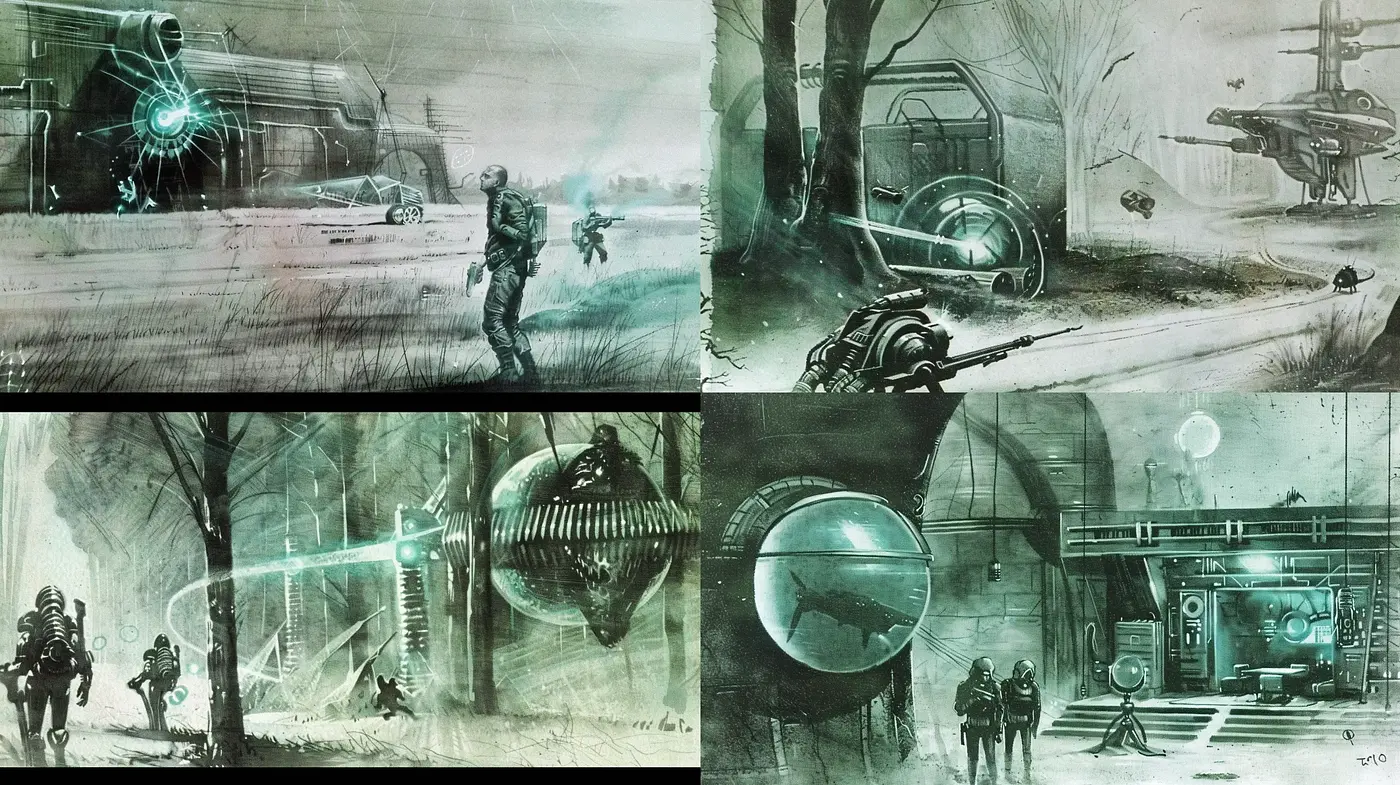 Ethereal Monochromatic Dreamscape: Consistent Visions from an Otherworldly Imagination - Midjourney sref style