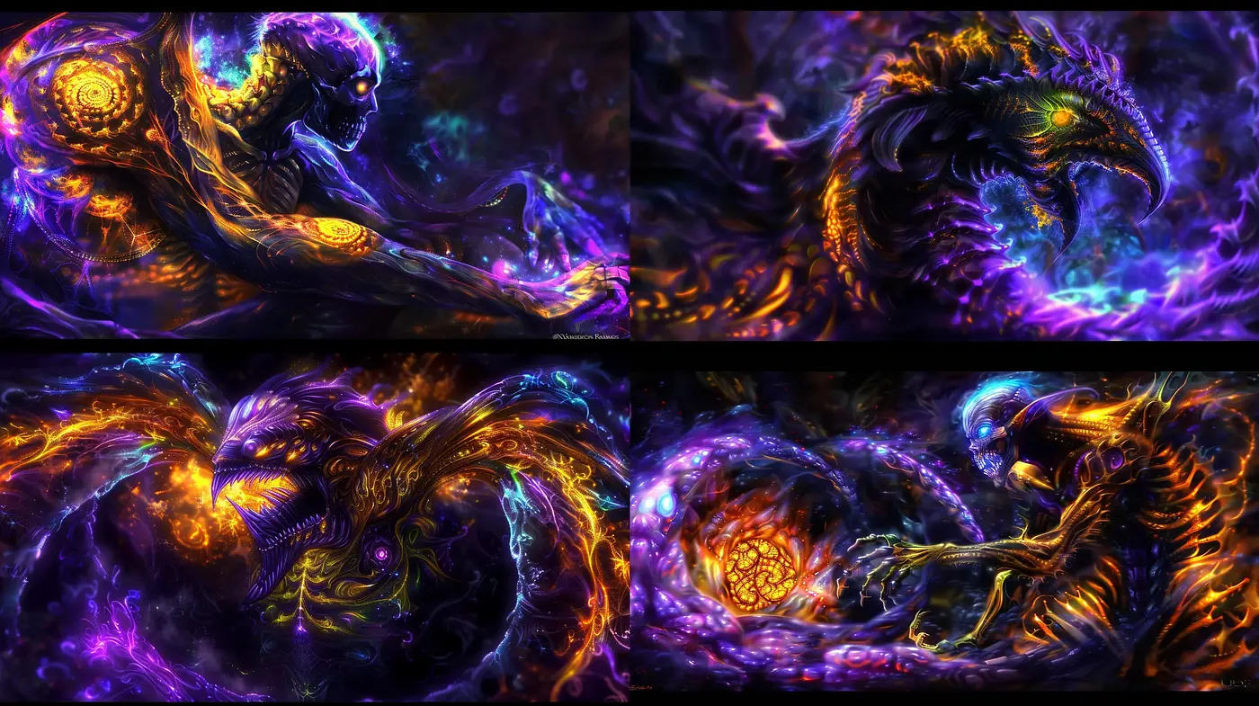 Luminous Ethereal Fantasy with Intense Colors and Fluid Forms - Midjourney sref style