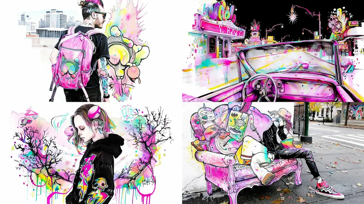 Vibrant Urban Aesthetic with a Whimsical and Playful Elements - Midjourney sref style
