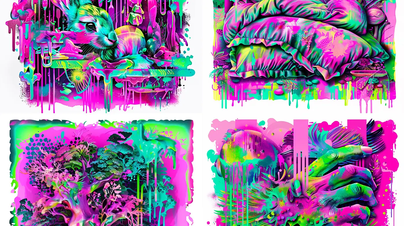Neon Psychedelic Dreamscape with Surreal Overtones - Midjourney sref style