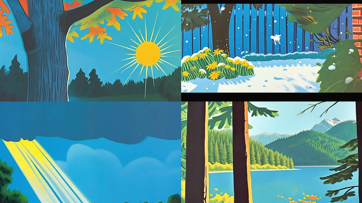Seasonal Serenity in Stylized Nature Illustrations - Midjourney sref style