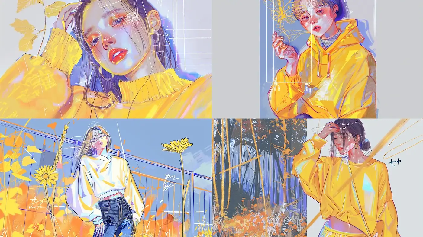 Vibrant Contemporary Portraits with Mixed Media Influences - Midjourney sref style