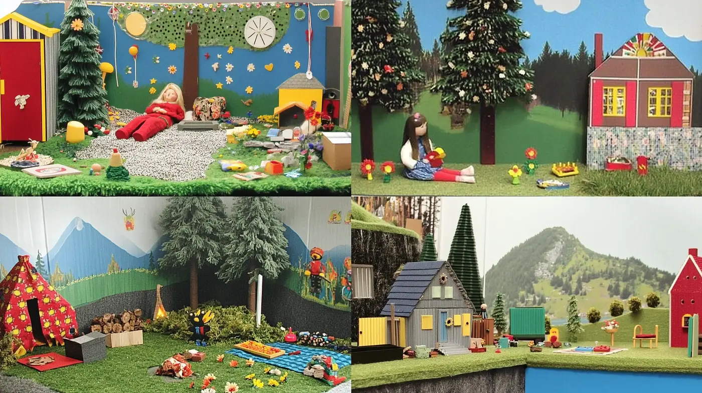 Whimsical Storybook Landscapes with Surreal Child-like Innocence - Midjourney sref style