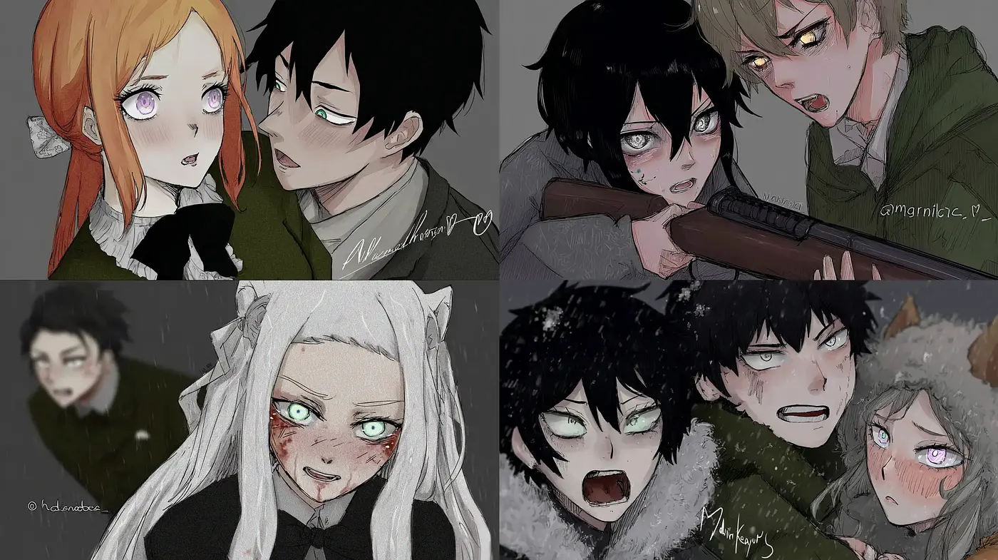 Dramatic and Emotional Anime-Influenced Illustrations with Dark Undertones - Midjourney sref style
