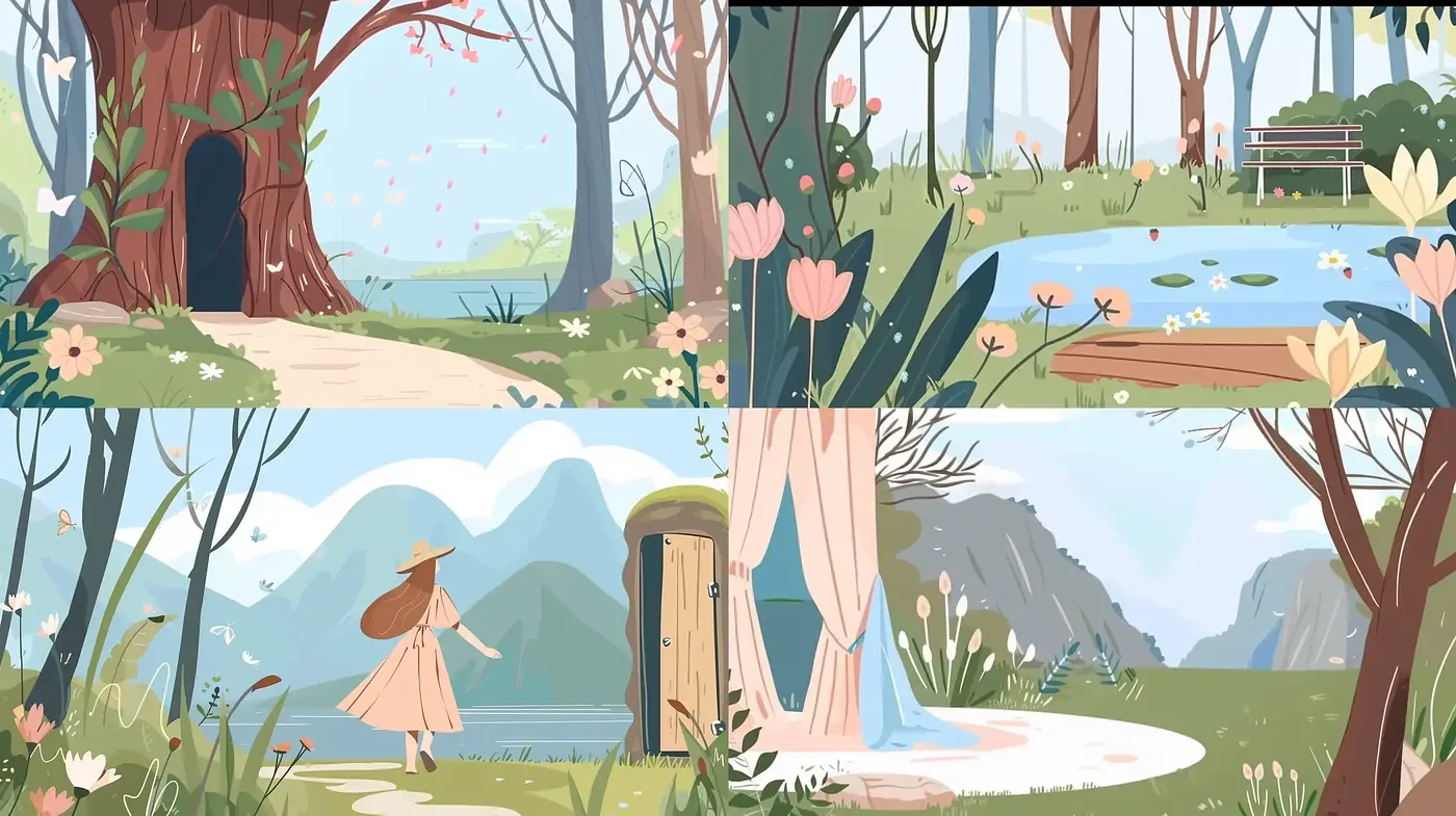Serene Pastoral Elegance with a Modern Illustrated Twist - Midjourney sref style