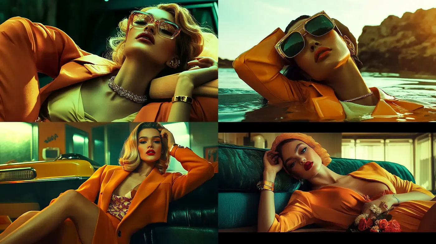 Sunset Hues and Retro Glamour: A Homage to Cinematic Nostalgia - Midjourney sref style