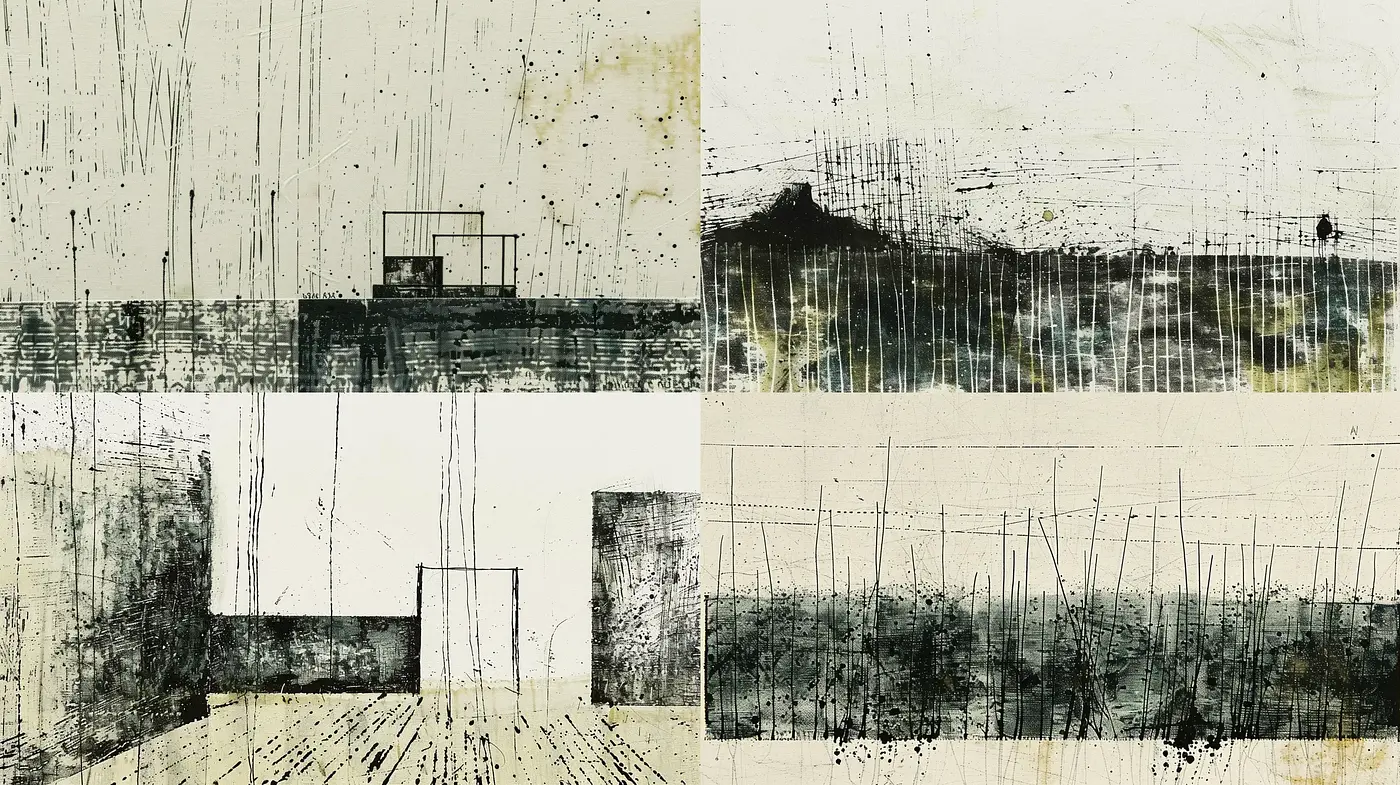 Stark Abstract Grunge in Monochrome with Textural Integrity - Midjourney sref style