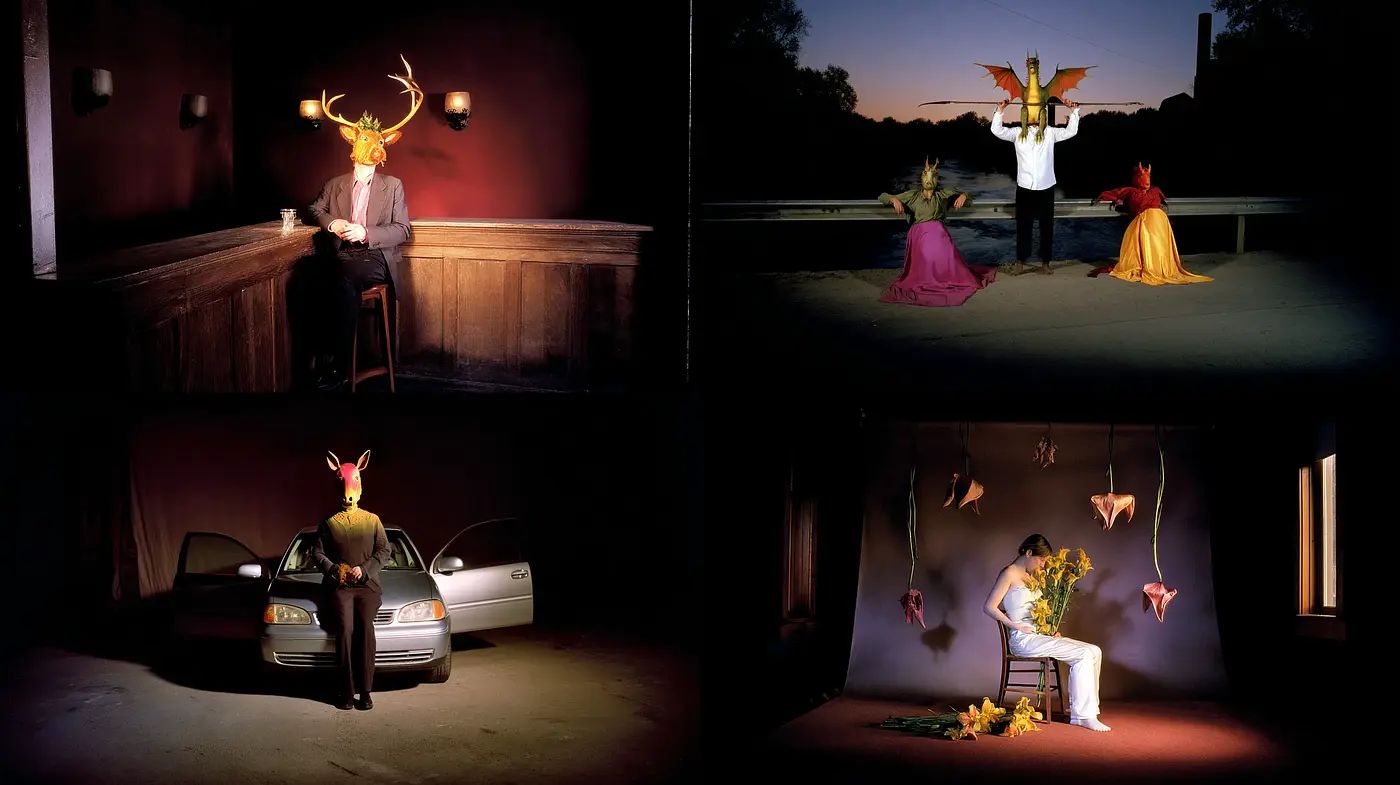Surrealistic Imagery Blending Symbolism and Dramatic Lighting - Midjourney sref style