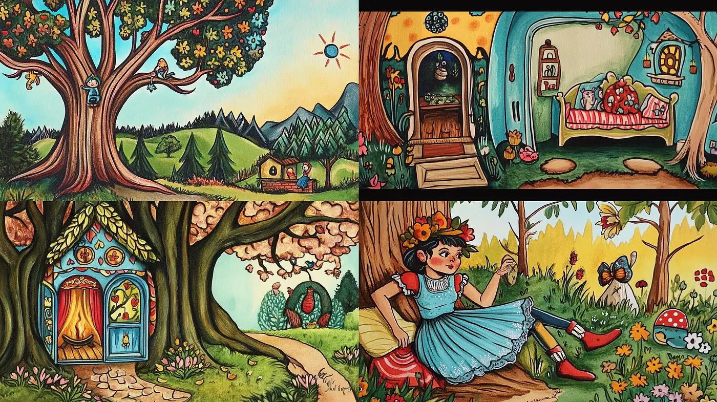 Whimsical Storybook Fusion with Folk Art Undertones - Midjourney sref style