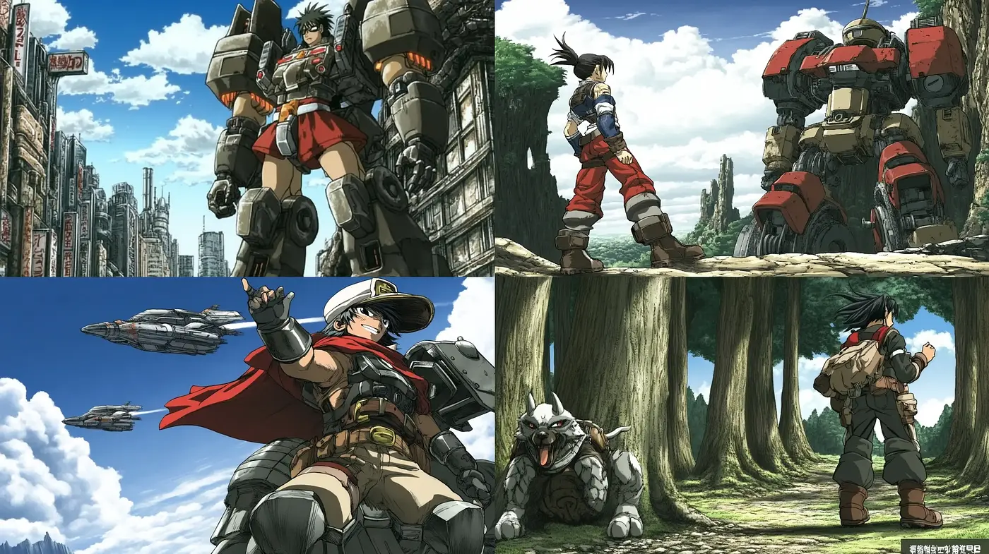 Futuristic Mecha Fantasy with a Nostalgic Illustrative Touch - Midjourney sref style