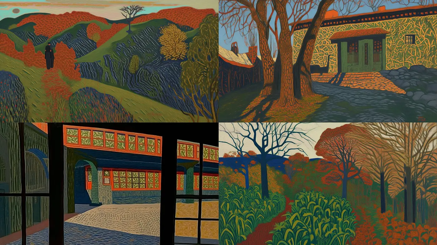 Harmonized Nature Hues: Stylized Textural Landscapes in Vibrant Expression - Midjourney sref style