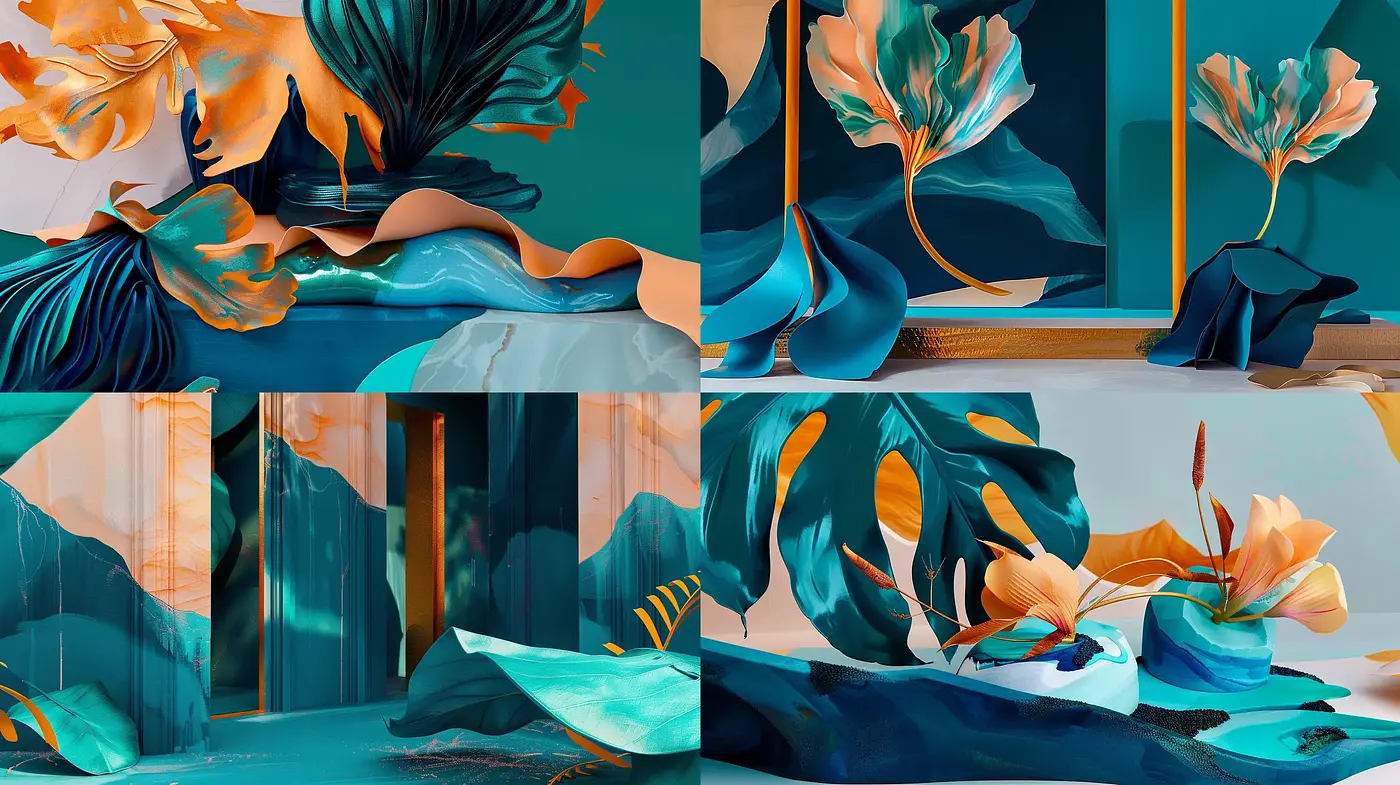 Aquatic Florals in Stylized Geometric Space - Midjourney sref style