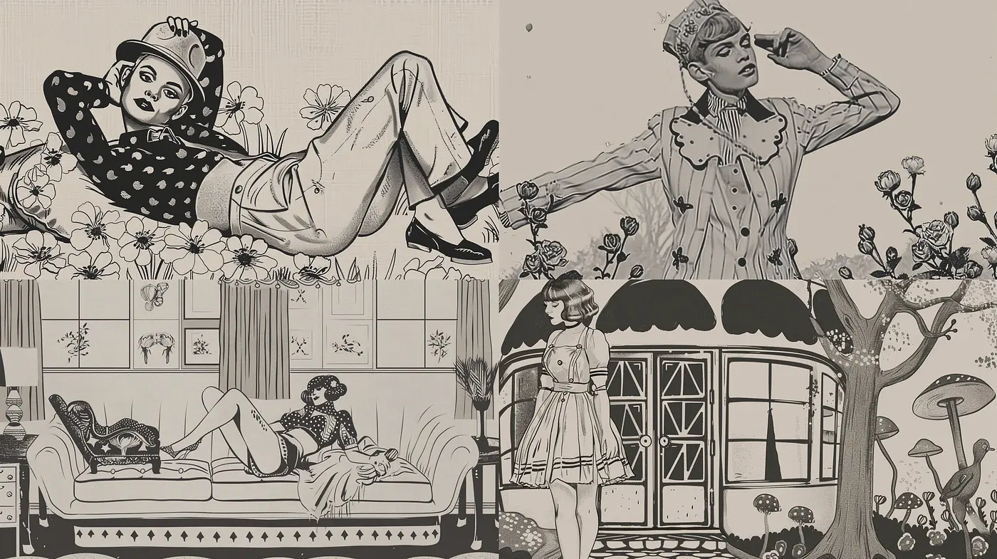 Retro Monochromatic Dreamscape with Art Deco Influences - Midjourney sref style