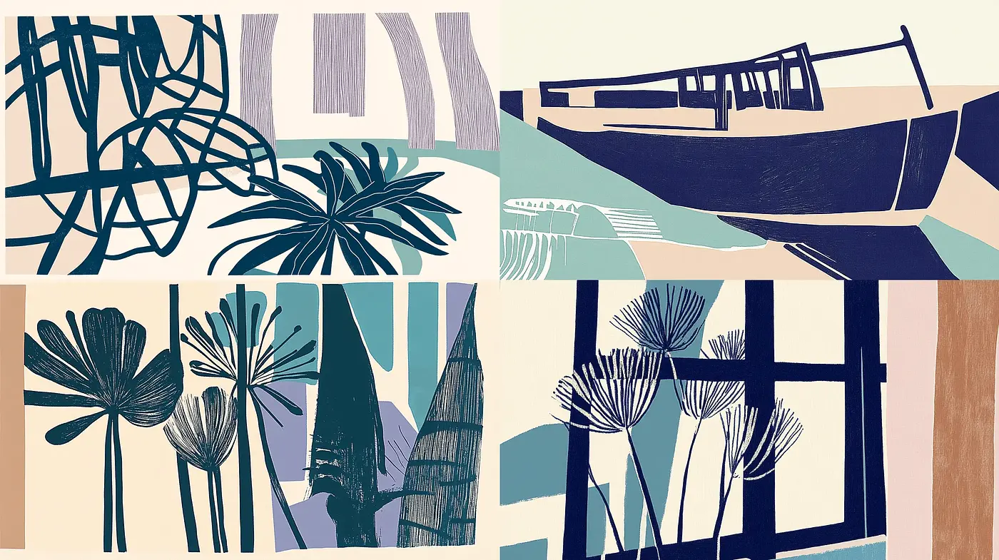 Contemporary Minimalist Vignettes with Plant and Marine Stories - Midjourney sref style