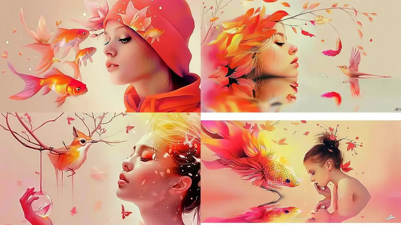 Dreamy and Whimsical Illustrative Style with Natural Elements - Midjourney sref style