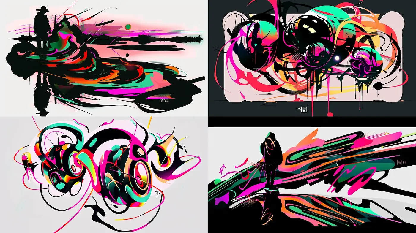 Dynamic and Vibrant Abstract Expressionism with a Modern Twist - Midjourney sref style