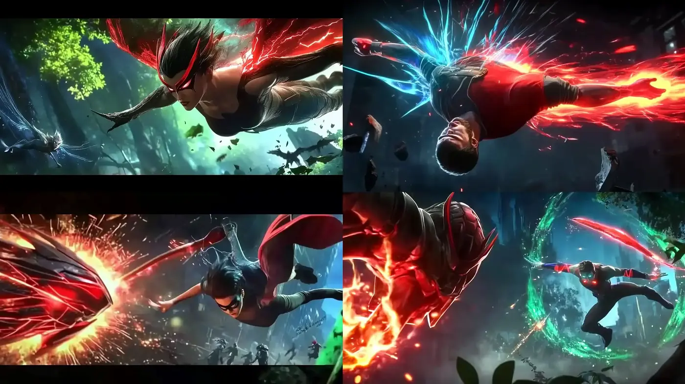 Dynamic Cinematic Heroism in Luminous Hues - Midjourney sref style