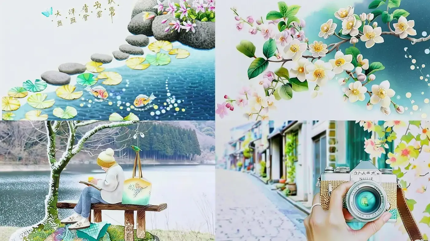 Floral and Tranquil Aesthetic with Soft Color Harmonies and Delicate Details - Midjourney sref style