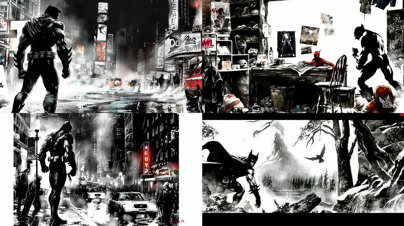 Dramatic Noir Illustrations with Strong Contrast and Urban Themes - Midjourney sref style