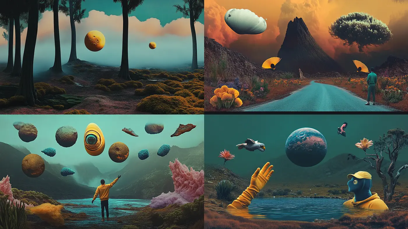 Surreal Dreamscapes in Twilight Hues: A Journey of Etherial Planets and Mystical Shores - Midjourney sref style