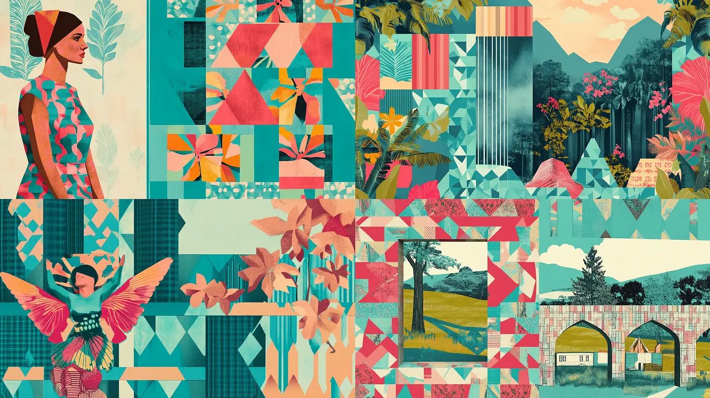 Geometric Harmony in Retro Pastel Collages - Midjourney sref style