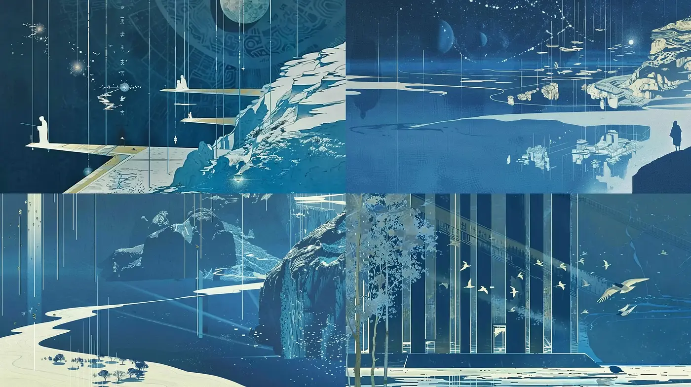 Ethereal Aquatic Dreamscape in Chilled Tones - Midjourney sref style