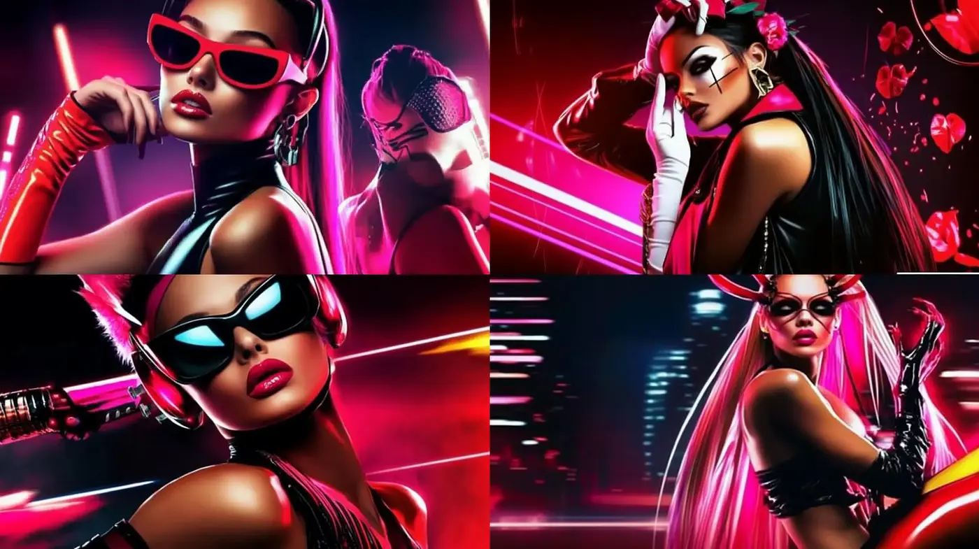 Neon-Lit Retrofuturistic Elegance with Hyper-Realistic Overtones - Midjourney sref style