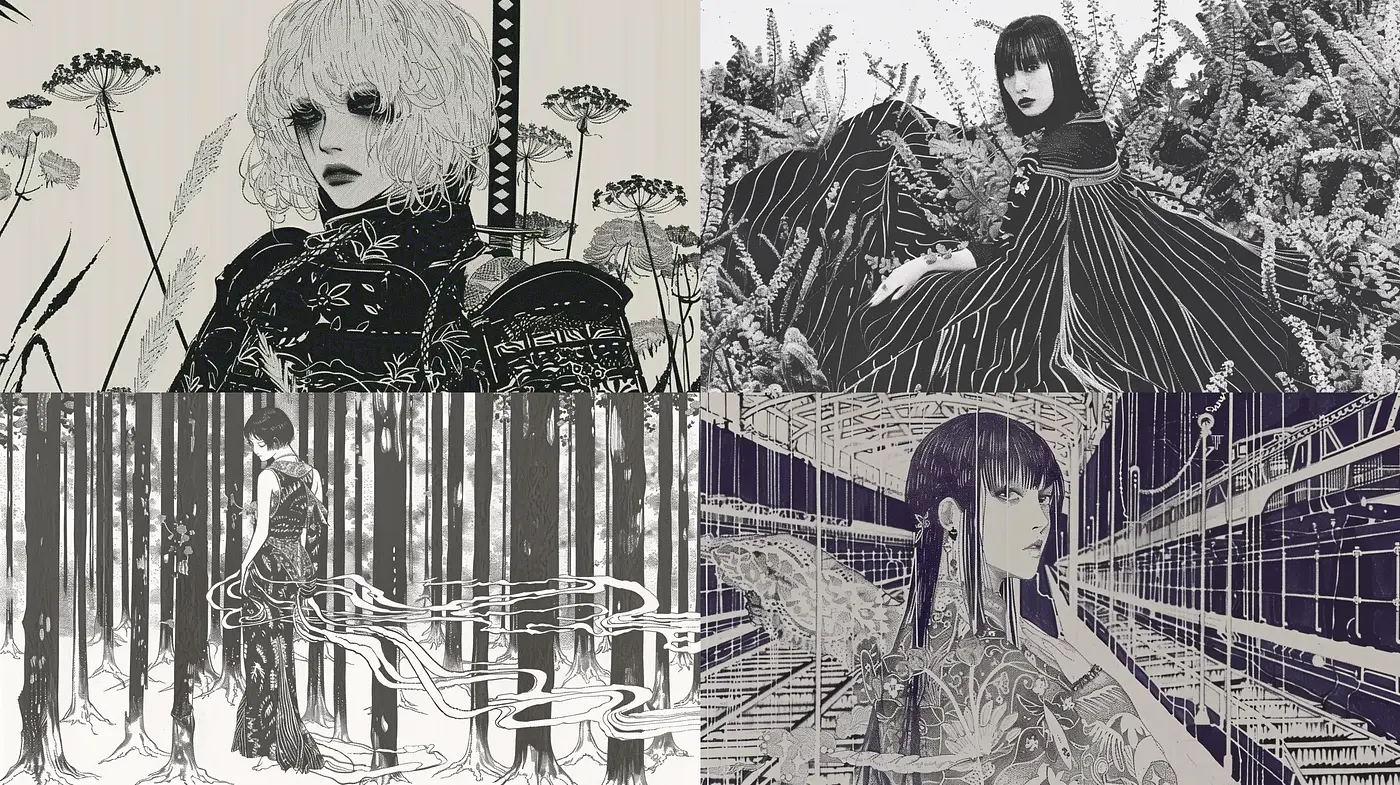 Monochromatic Dreams in Graphite: A Homage to Manga Illustrations - Midjourney sref style
