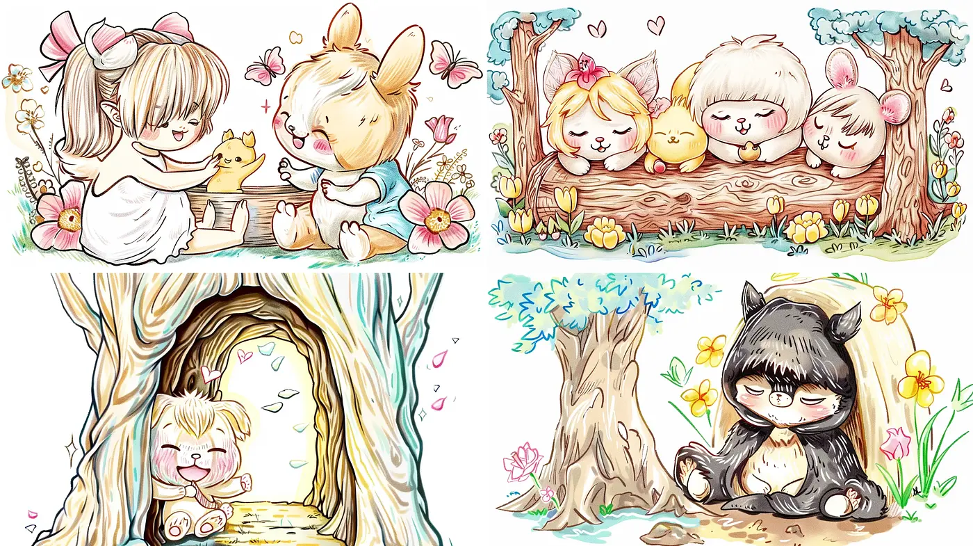 Whimsical Storybook Illustration with Pastel Tones and Anime Influence - Midjourney sref style
