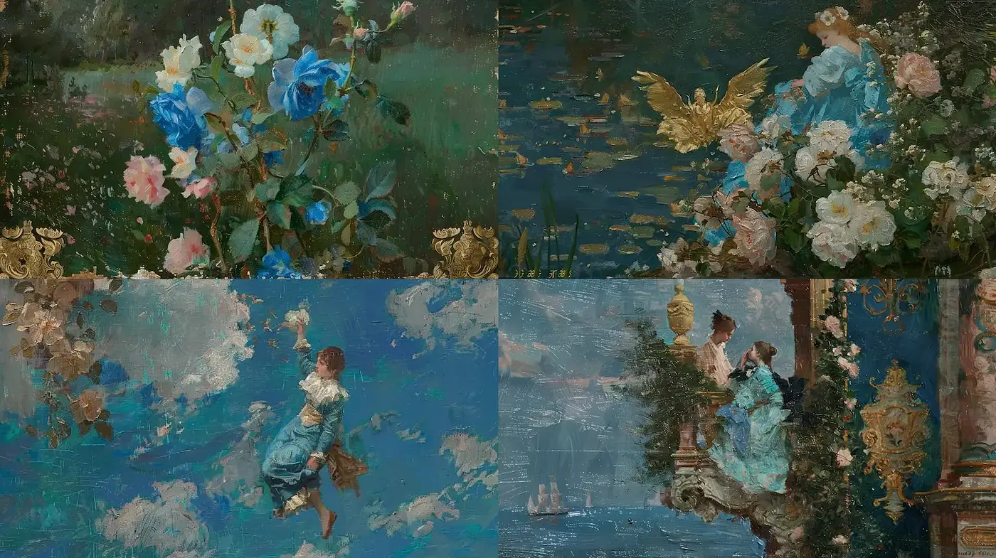 Lush Romanticism Infused with Soft Melancholia and Floral Elegance - Midjourney sref style