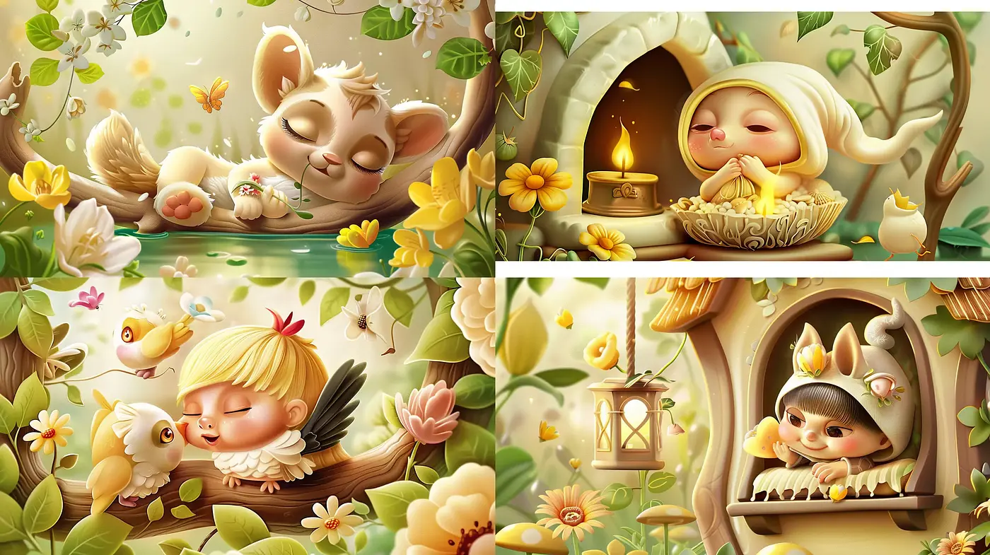 Enchanting Storybook Whimsy: Consistent Theming in Luminous Pastel Illustrations - Midjourney sref style