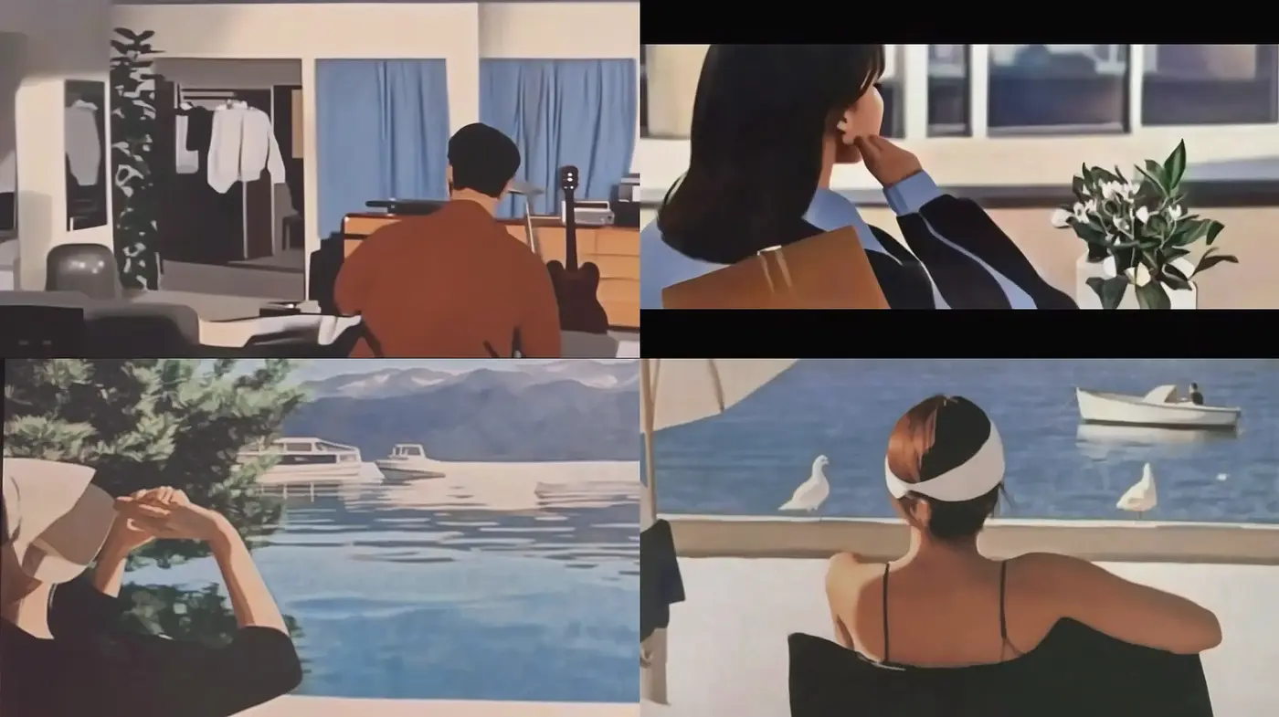 Serene Reflections in Stylized Modern Realism - Midjourney sref style