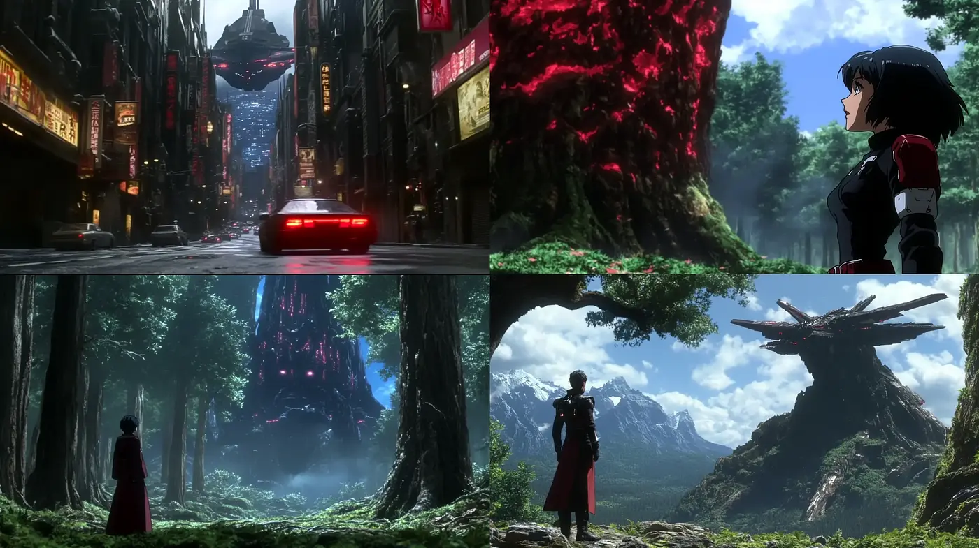 Futuristic Naturalism with a Cinematic Anime Essence - Midjourney sref style