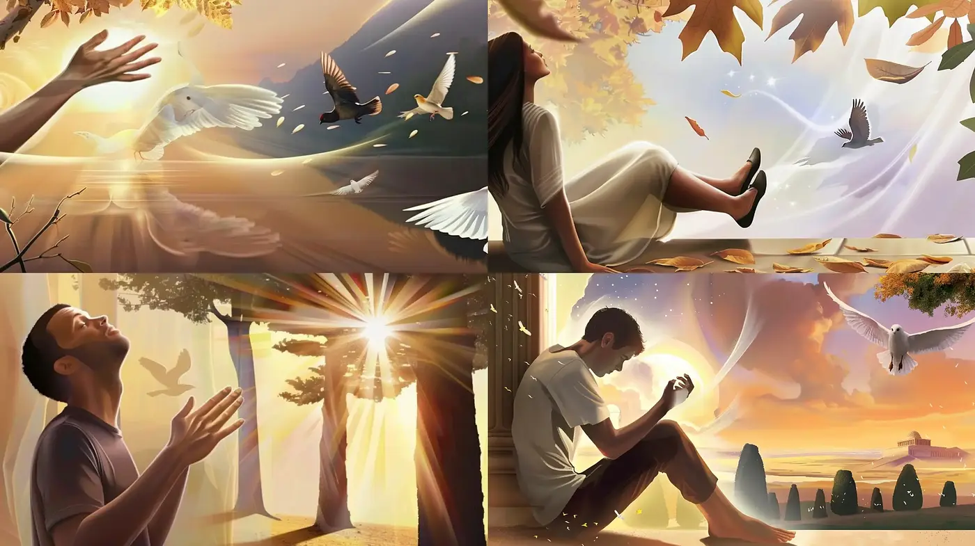 Serene Transcendence in Ethereal Light: A Harmonious Blend of Warm Hues and Soft Textures - Midjourney sref style